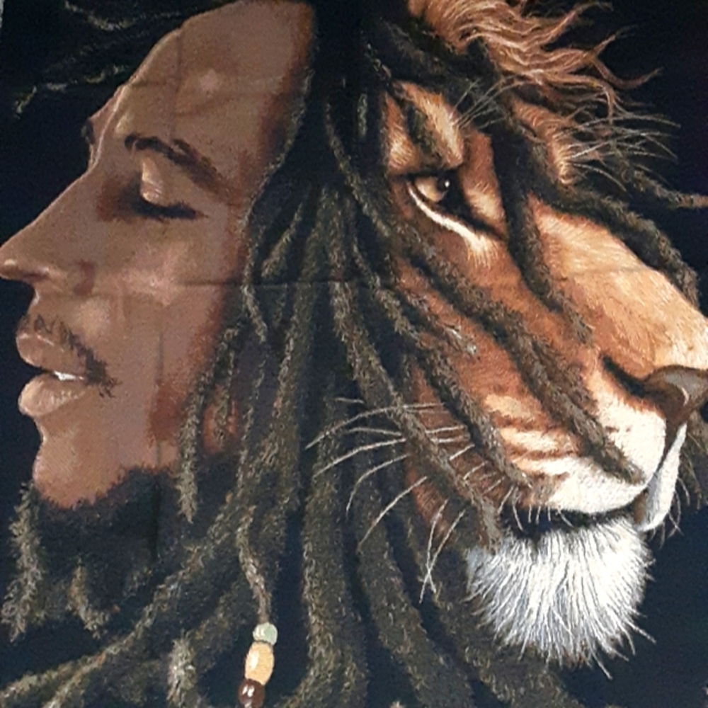 Bob Marley w/lion throw blanket/wall hanging,"53×65",%100 Cotton,made in USA